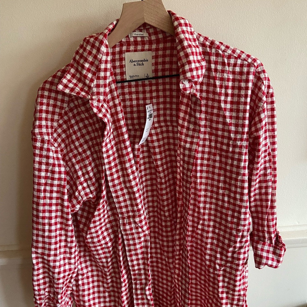 Abercrombie & Fitch Red Gingham Button Up Shirt Oversized Size S